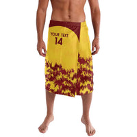 Maroon and gold patterned cricket shorts with elastic waistband and custom text 14