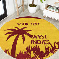 Gold round carpet with maroon palm graphic, West Indies text and YOUR TEXT