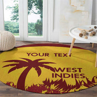 Gold round carpet with maroon palm and West Indies text, YOUR TEXT near top