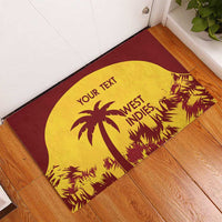 Rubber cricket doormat with burgundy frame and gold palm West Indies design, custom “YOUR TEXT”