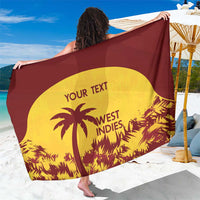 Customizable cricket sarong, burgundy and gold with palm graphic and West Indies text