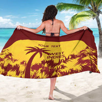 Cricket sarong, burgundy and gold with 'YOUR TEXT' and West Indies print on full panel