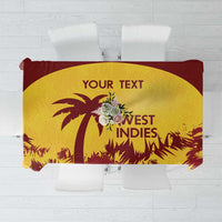 Gold and maroon cricket tablecloth with West Indies graphic and customizable text
