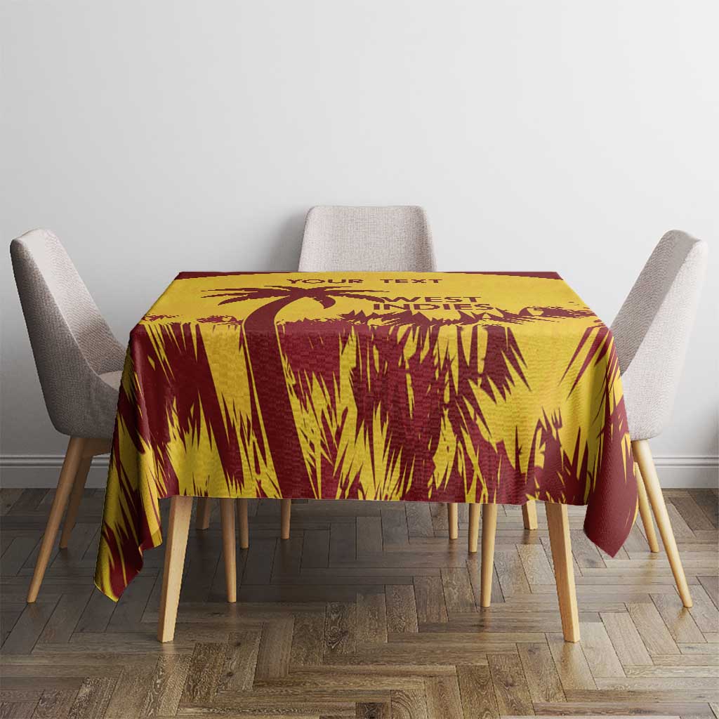 Gold and maroon patterned tablecloth with palm-leaf motif
