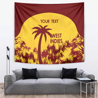 West Indies tapestry with burgundy fabric and yellow circle of palms, featuring 'YOUR TEXT'