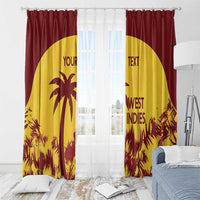 Gold and maroon West Indies window curtains with palm and custom text, grommet-style top