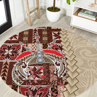 Round siapo-pattern carpet with red, brown, and beige geometric motifs and circular center