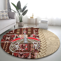 Round siapo-pattern carpet featuring a circular medallion in red, brown, and beige