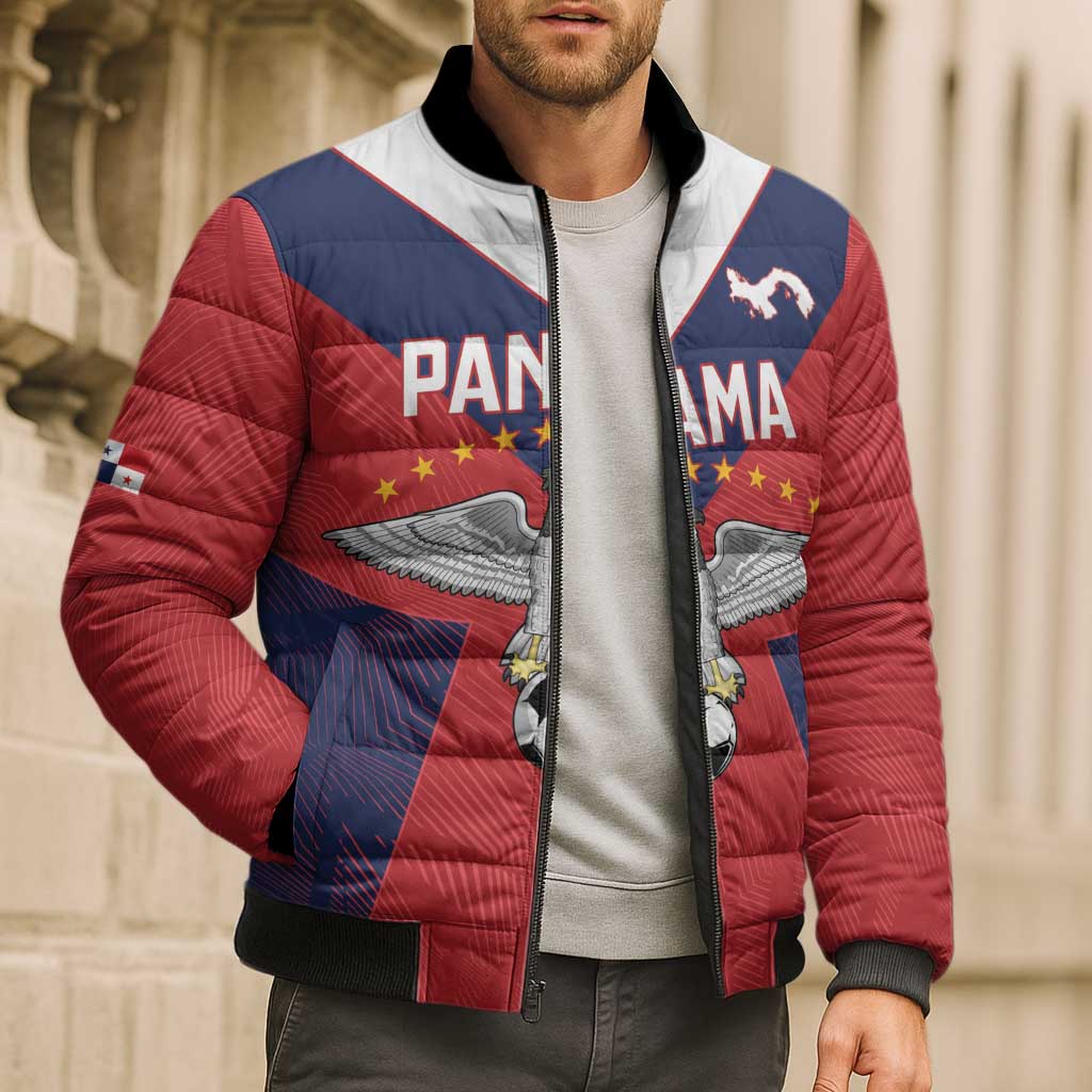 Custom Panama Football Bomber Puffer Jacket Los Canaleros Harpy Eagle - Wonder Print Shop