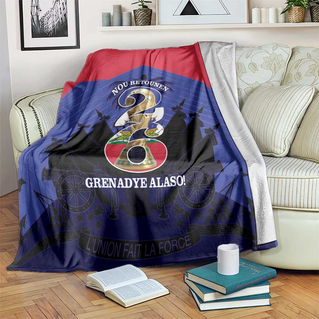 Les Grenadiers Haiti Football Blanket 2026 Nou Retounen Blue Version - Wonder Print Shop