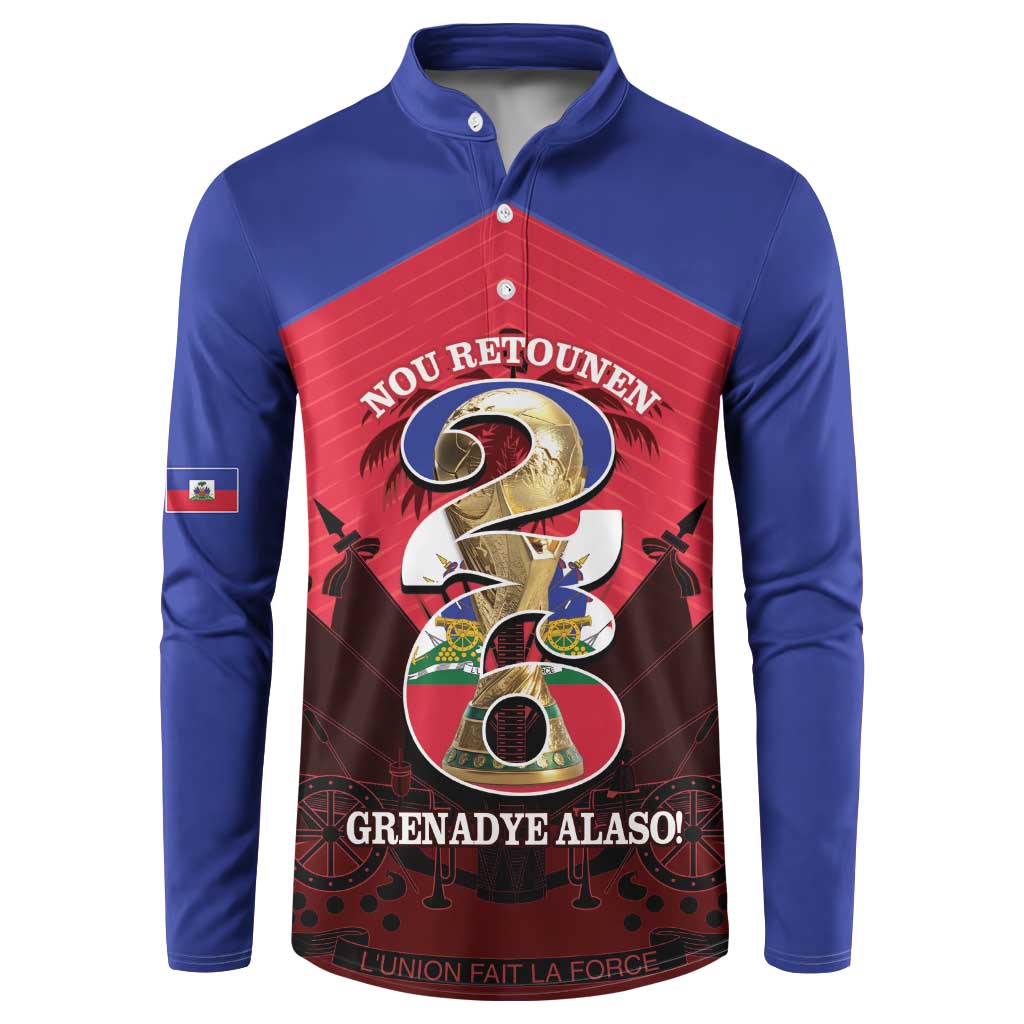 Personalized Les Grenadiers Haiti Football Button Sweatshirt 2026 Nou Retounen Red Version - Wonder Print Shop