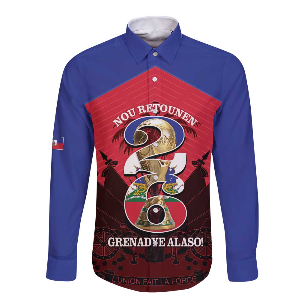 Personalized Les Grenadiers Haiti Football Long Sleeve Button Shirt 2026 Nou Retounen Red Version - Wonder Print Shop