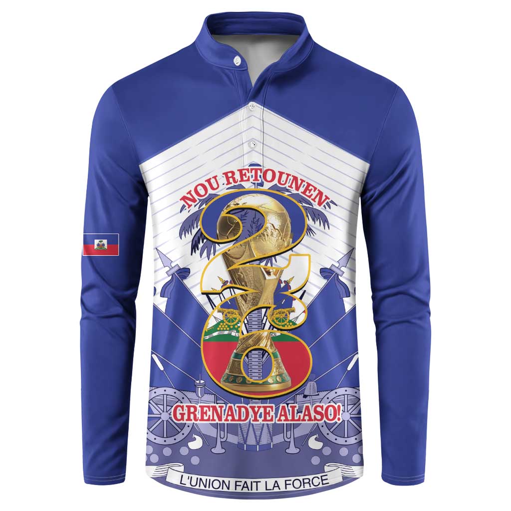 Personalized Les Grenadiers Haiti Football Button Sweatshirt 2026 Nou Retounen White Version - Wonder Print Shop