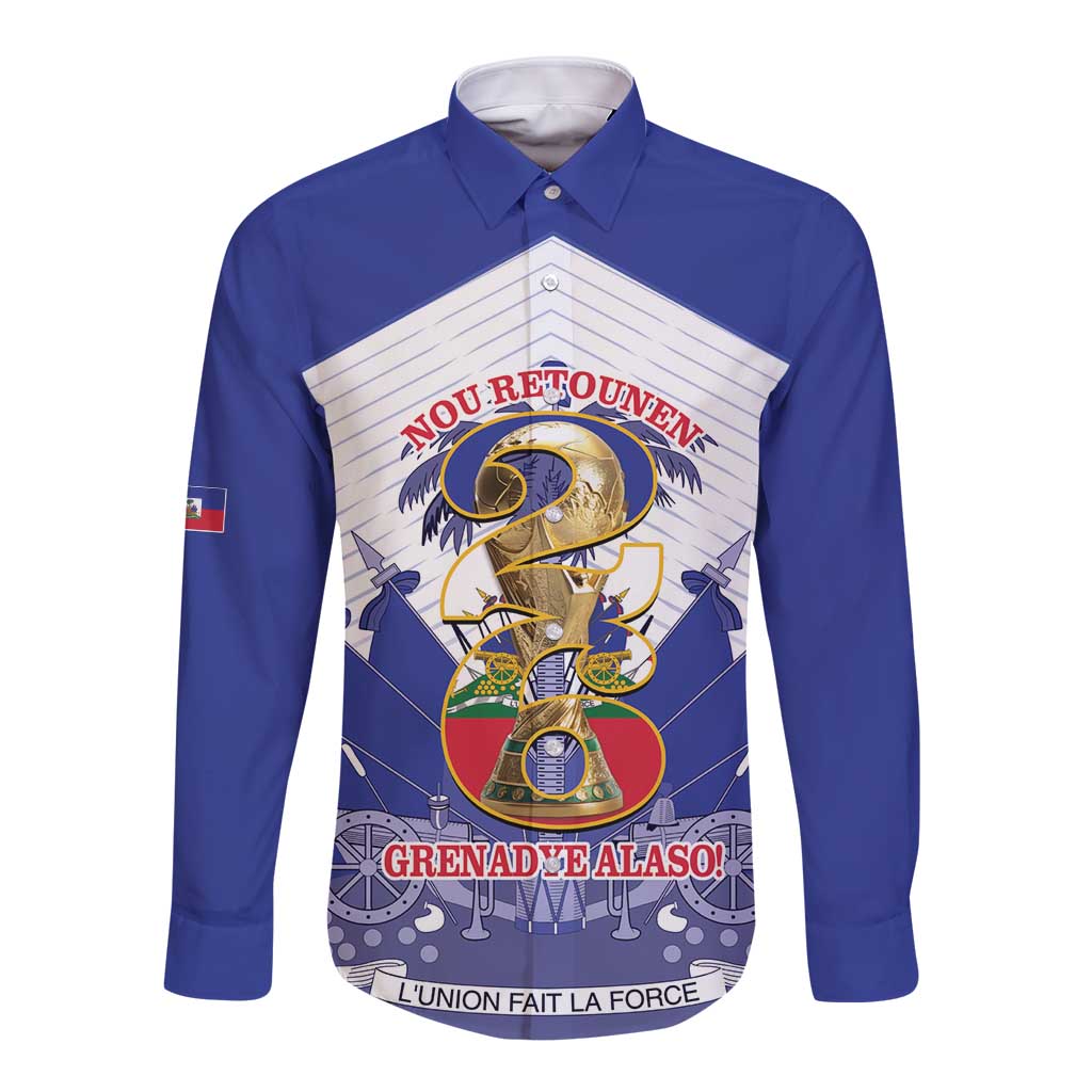 Personalized Les Grenadiers Haiti Football Long Sleeve Button Shirt 2026 Nou Retounen White Version - Wonder Print Shop