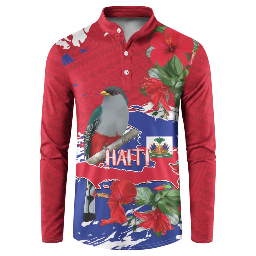 Haiti Independence Day Button Sweatshirt 1804 Proud Ayiti Map Hispaniolan Trogon - Wonder Print Shop