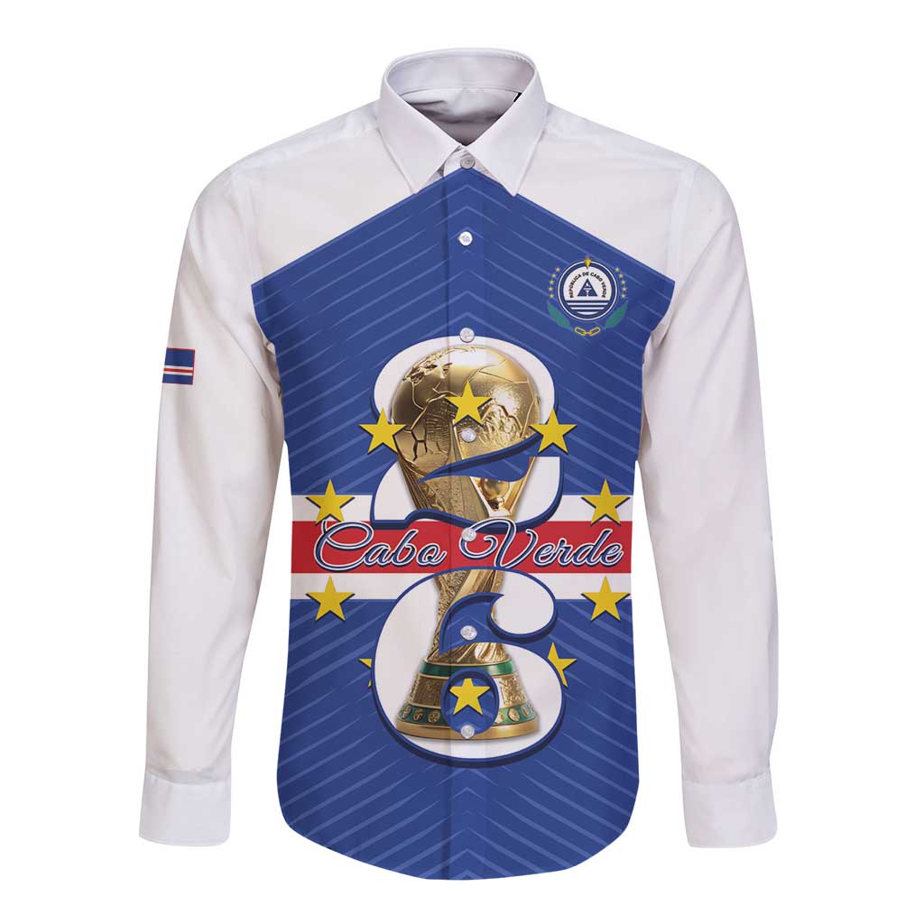 Personalized Cape Verde Football Long Sleeve Button Shirt 2026 Tubaroes Azuis First-ever World Cup - Wonder Print Shop