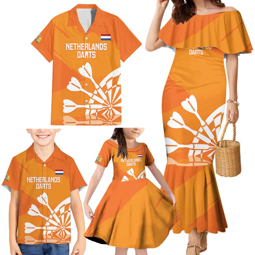 Personalised Netherlands Darts Family Matching Mermaid Dress and Hawaiian Shirt Holland National Color - Grunge Style - Wonder Print Shop