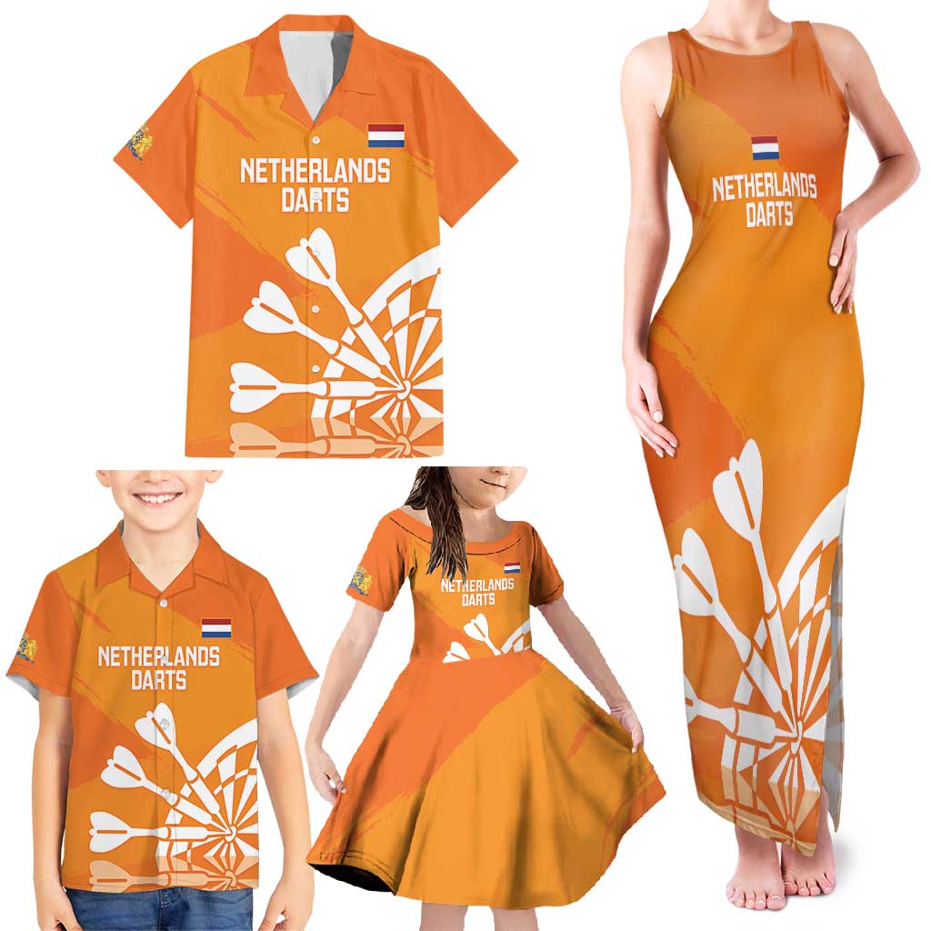 Personalised Netherlands Darts Family Matching Tank Maxi Dress and Hawaiian Shirt Holland National Color - Grunge Style - Wonder Print Shop