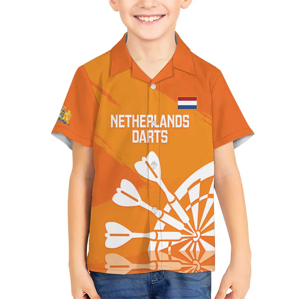 Personalised Netherlands Darts Kid Hawaiian Shirt Holland National Color - Grunge Style - Wonder Print Shop