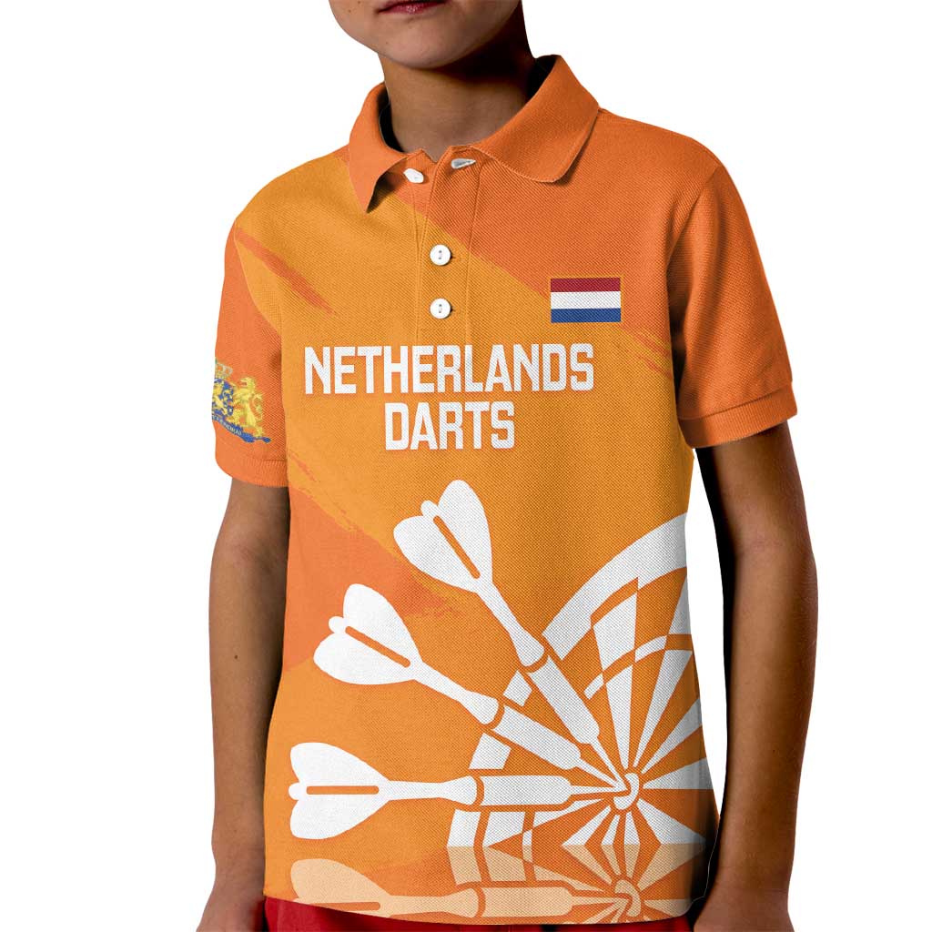 Personalised Netherlands Darts Kid Polo Shirt Holland National Color - Grunge Style - Wonder Print Shop