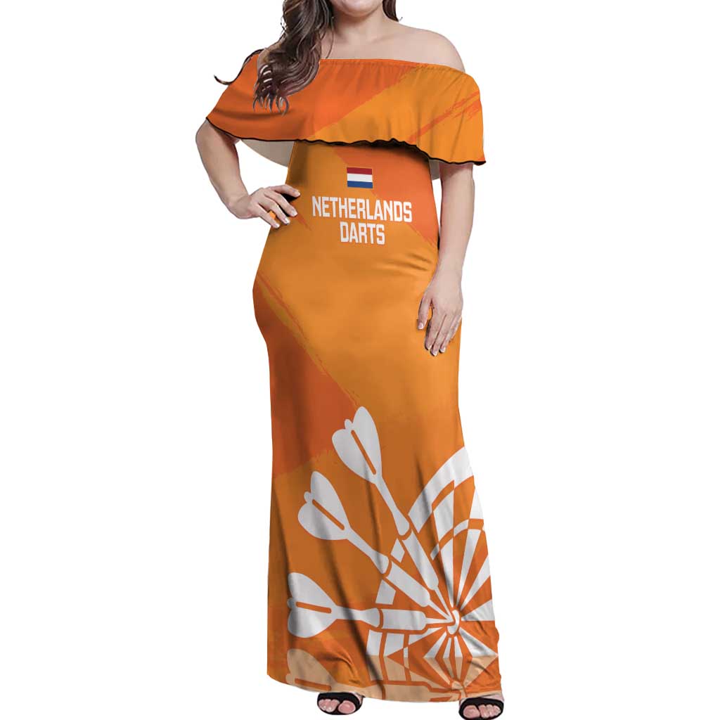 Personalised Netherlands Darts Off Shoulder Maxi Dress Holland National Color - Grunge Style - Wonder Print Shop