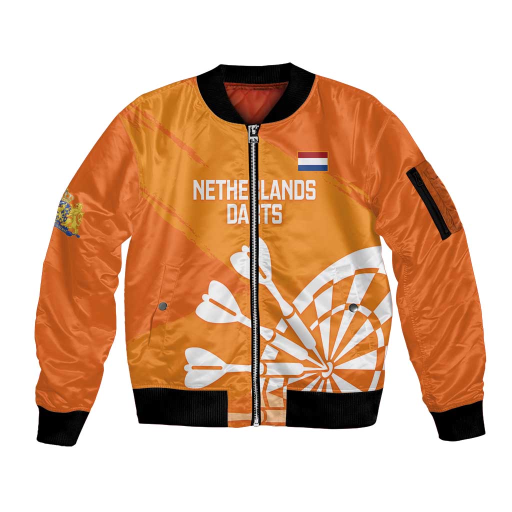 Personalised Netherlands Darts Sleeve Zip Bomber Jacket Holland National Color - Grunge Style