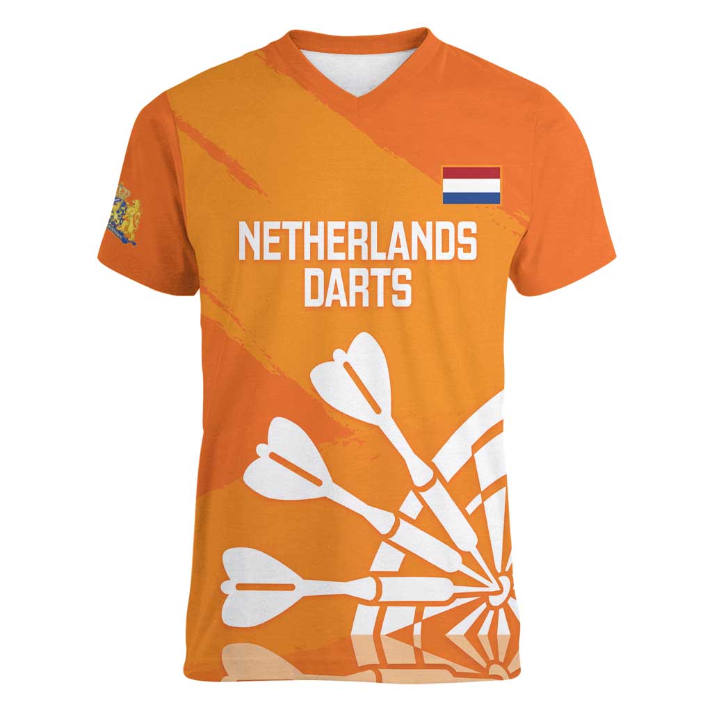 Personalised Netherlands Darts Women V-Neck T-Shirt Holland National Color - Grunge Style