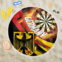 Round 150cm beach blanket, white-fringe edge, fiery dartboard and Germany shield design