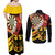 Germany Darts Couples Matching Off Shoulder Maxi Dress and Long Sleeve Button Shirt Flaming Dartboard Style - Wonder Print Shop