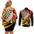 Germany Darts Couples Matching Off Shoulder Short Dress and Long Sleeve Button Shirt Flaming Dartboard Style - Wonder Print Shop