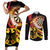 Germany Darts Couples Matching Short Sleeve Bodycon Dress and Long Sleeve Button Shirt Flaming Dartboard Style - Wonder Print Shop