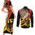 Germany Darts Couples Matching Short Sleeve Bodycon Dress and Long Sleeve Button Shirt Flaming Dartboard Style - Wonder Print Shop