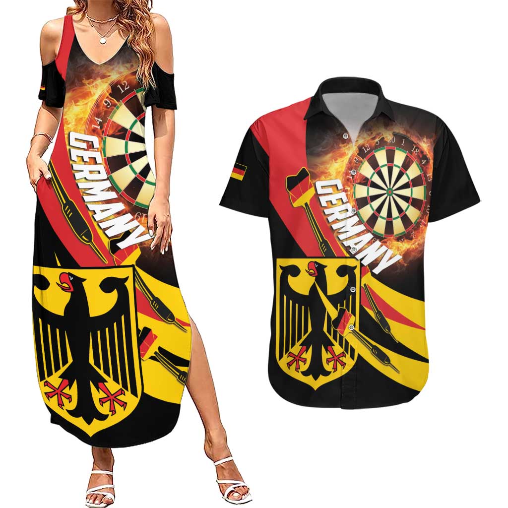 Germany Darts Couples Matching Summer Maxi Dress and Hawaiian Shirt Flaming Dartboard Style - Wonder Print Shop