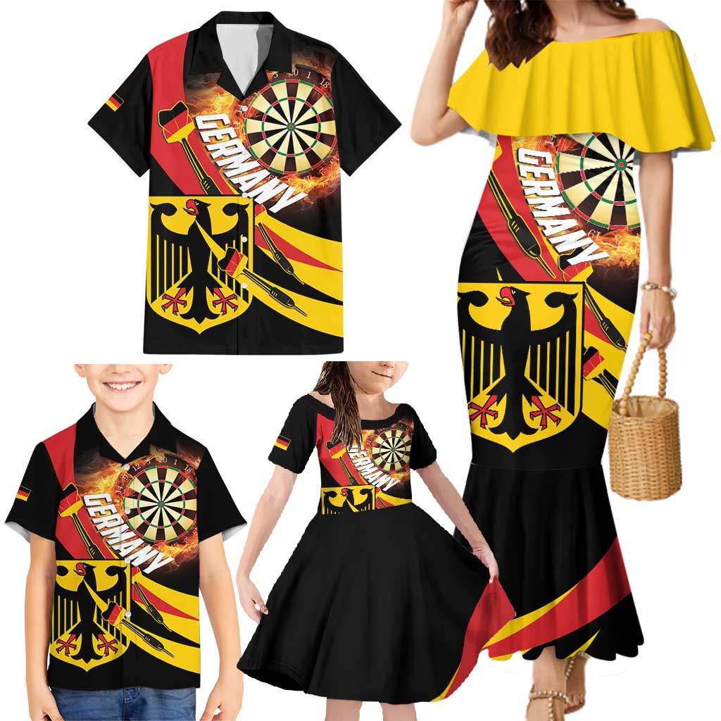 Germany Darts Family Matching Mermaid Dress and Hawaiian Shirt Flaming Dartboard Style - Wonder Print Shop