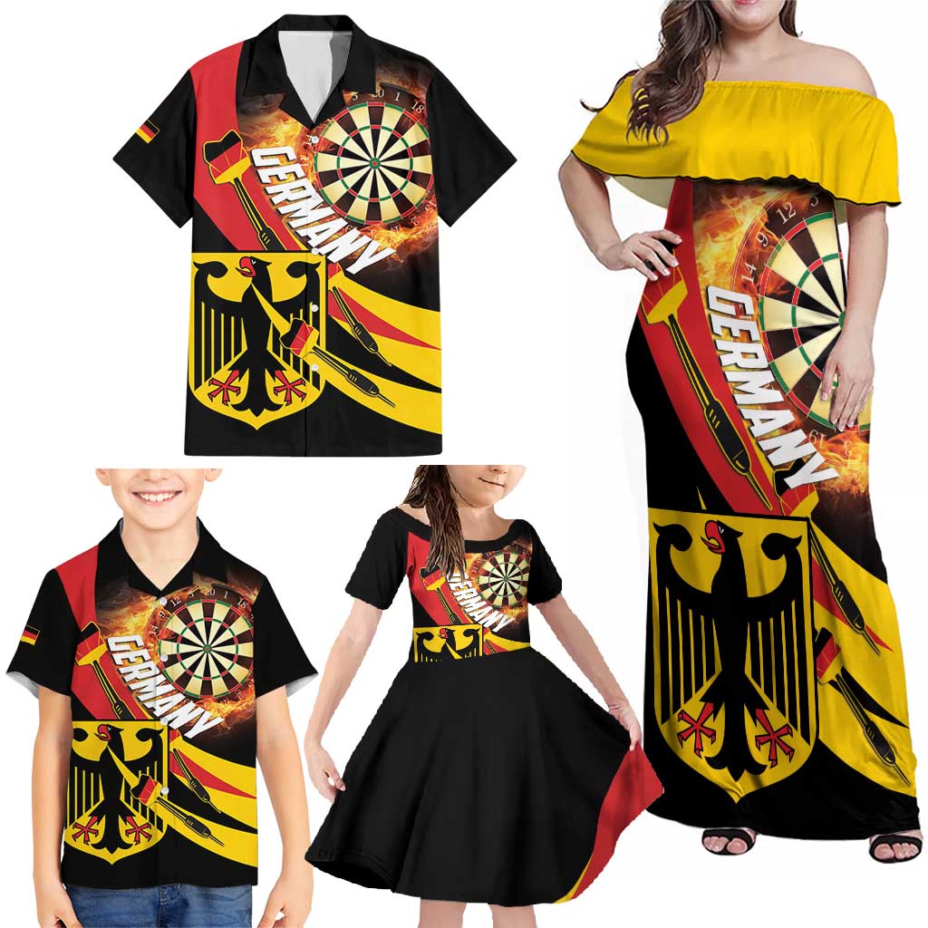 Germany Darts Family Matching Off Shoulder Maxi Dress and Hawaiian Shirt Flaming Dartboard Style - Wonder Print Shop