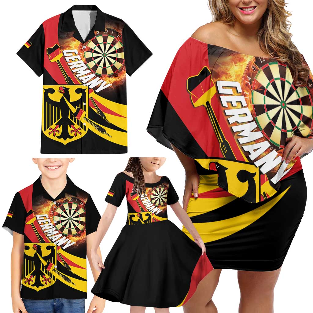 Germany Darts Family Matching Off Shoulder Short Dress and Hawaiian Shirt Flaming Dartboard Style - Wonder Print Shop