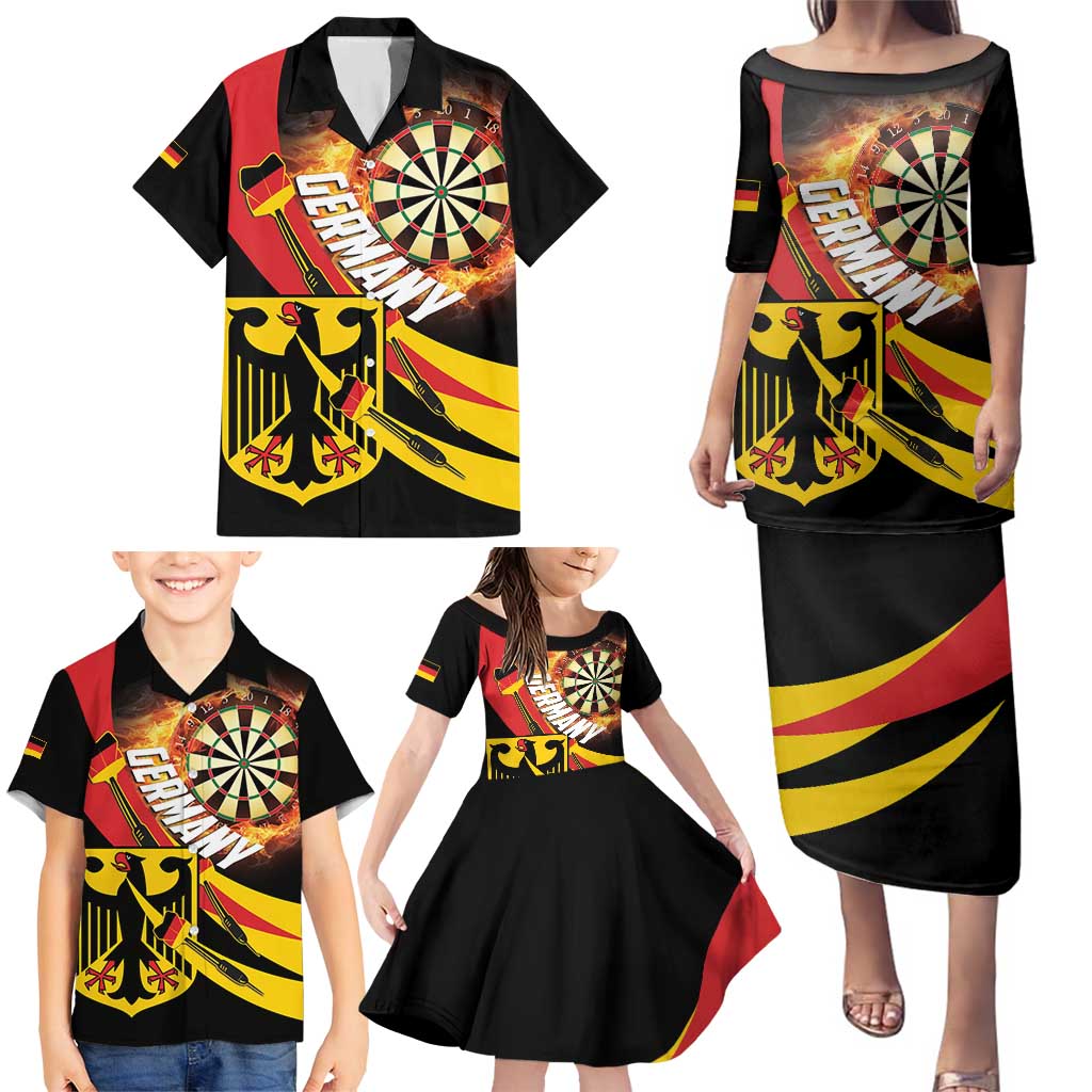 Germany Darts Family Matching Puletasi and Hawaiian Shirt Flaming Dartboard Style - Wonder Print Shop