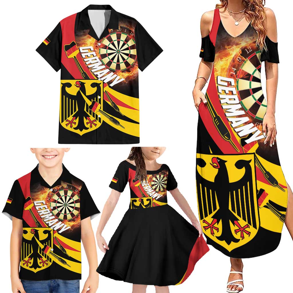 Germany Darts Family Matching Summer Maxi Dress and Hawaiian Shirt Flaming Dartboard Style - Wonder Print Shop