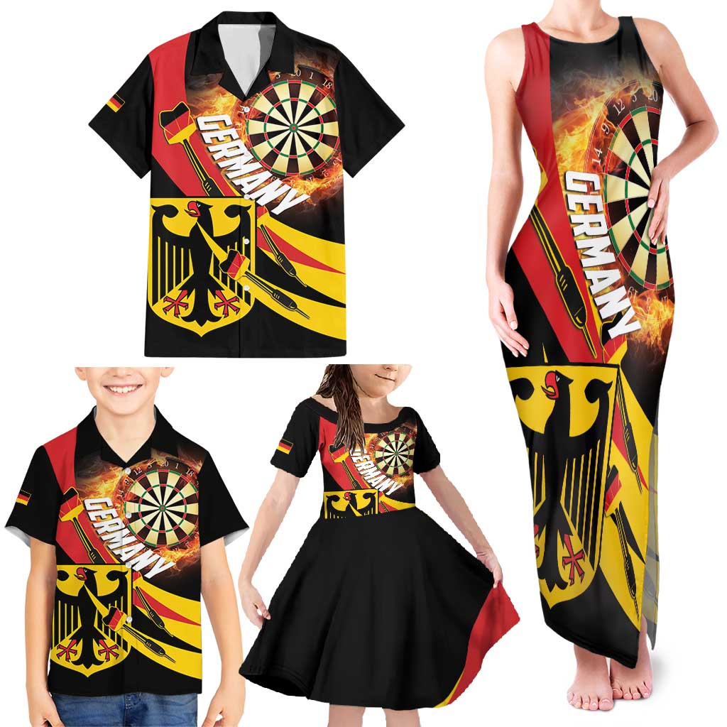 Germany Darts Family Matching Tank Maxi Dress and Hawaiian Shirt Flaming Dartboard Style - Wonder Print Shop