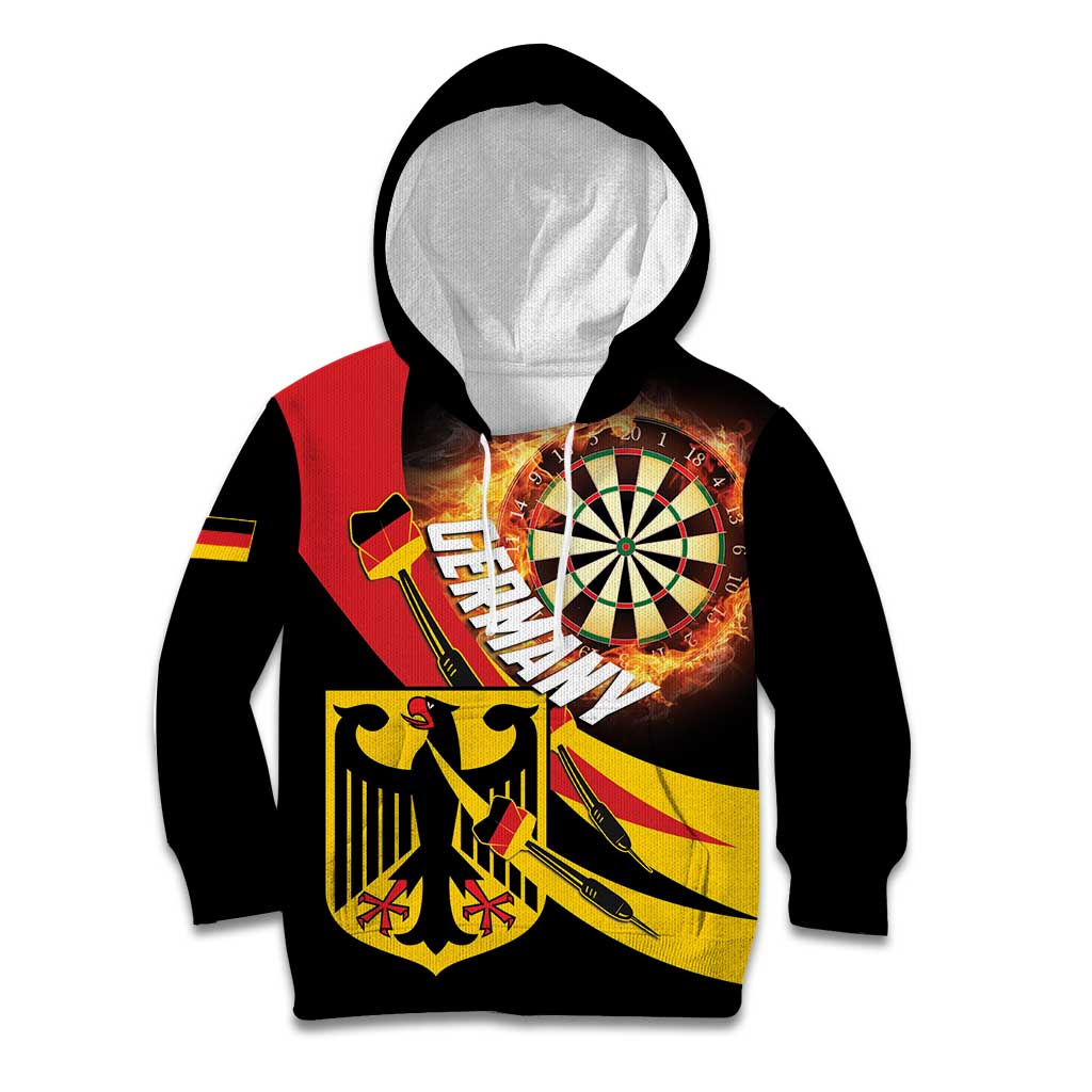 Personalised Germany Darts Kid Hoodie Flaming Dartboard Style