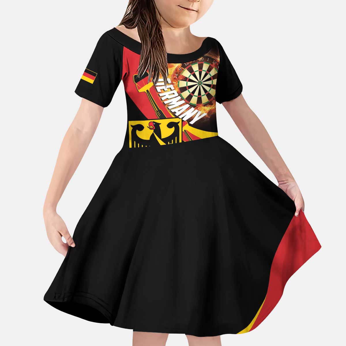 Personalised Germany Darts Kid Short Sleeve Dress Flaming Dartboard Style