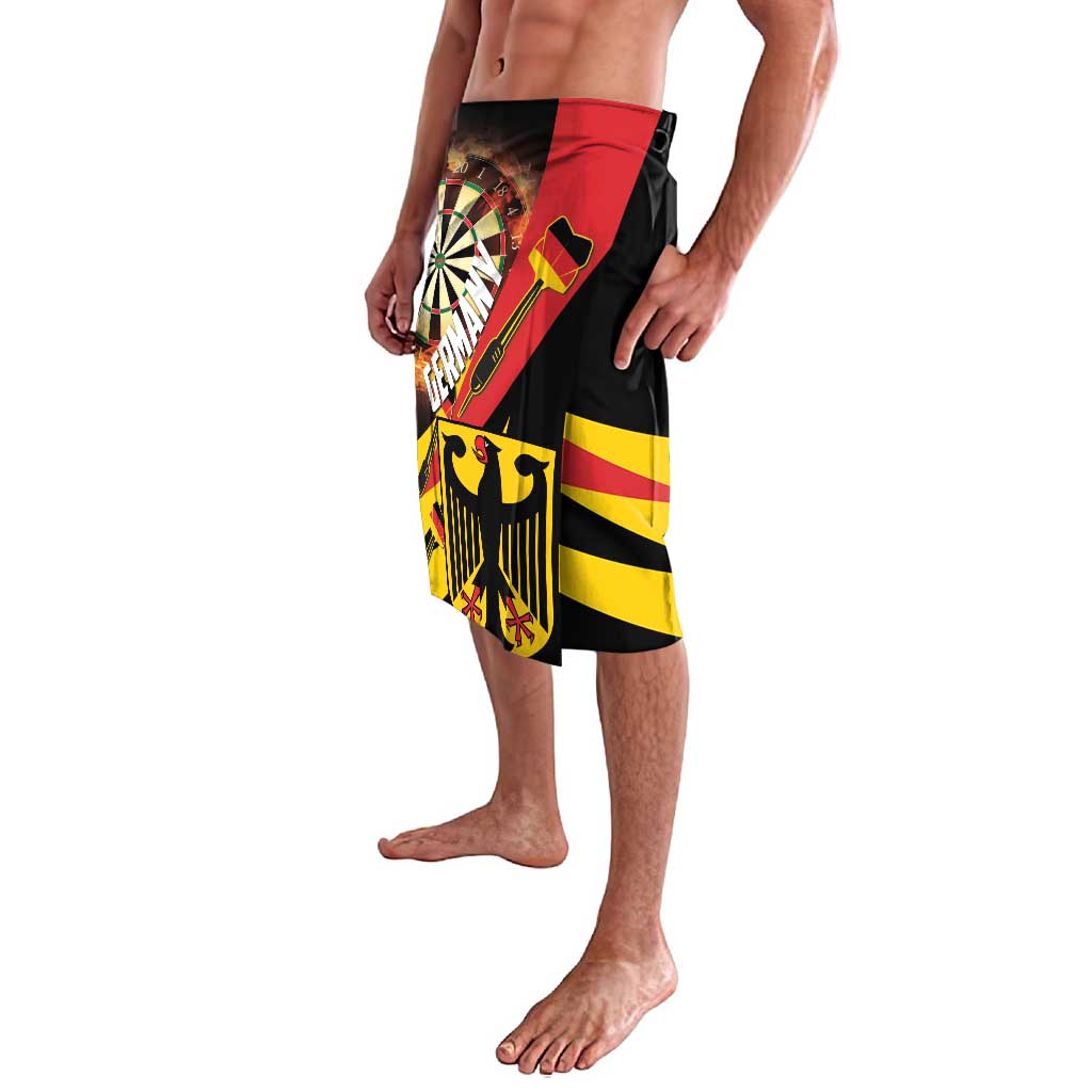 Black shorts with Germany dartboard graphic and flag stripes shown from the side