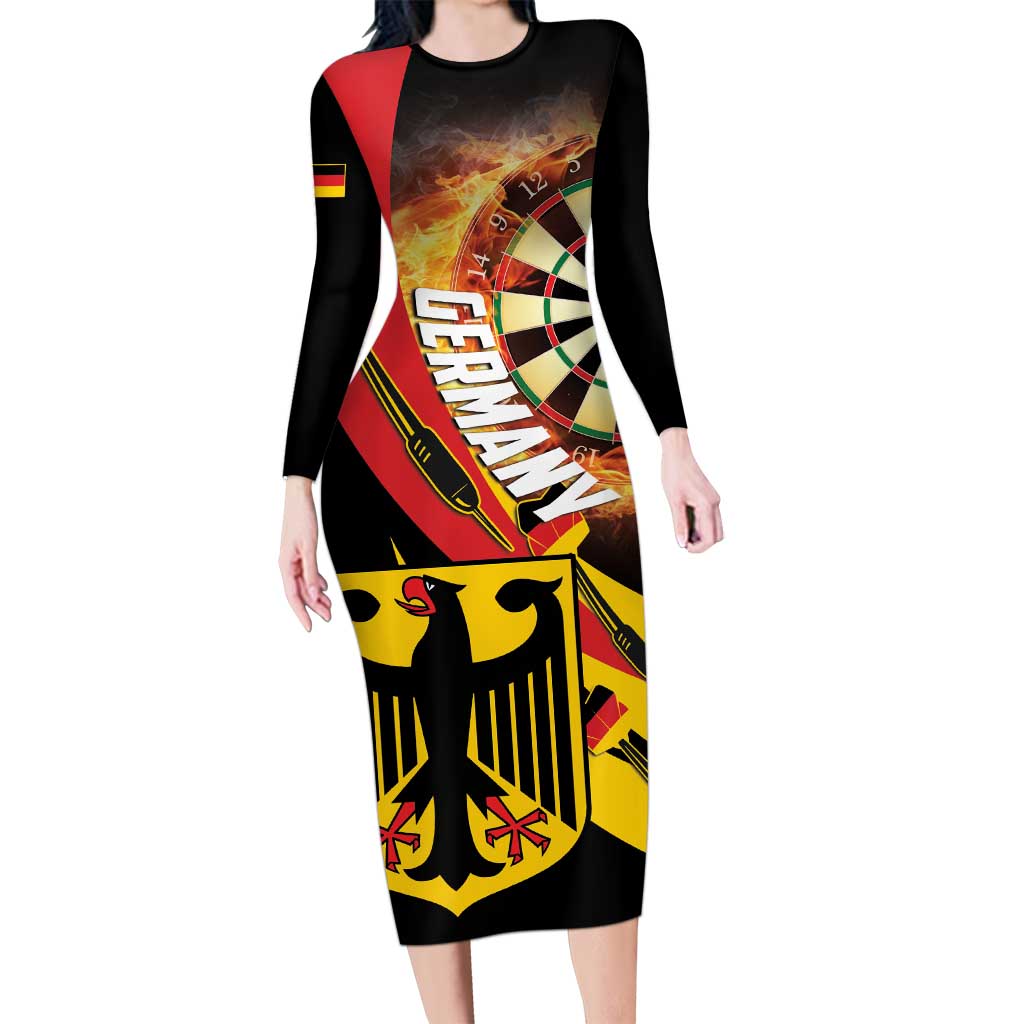 Personalised Germany Darts Long Sleeve Bodycon Dress Flaming Dartboard Style