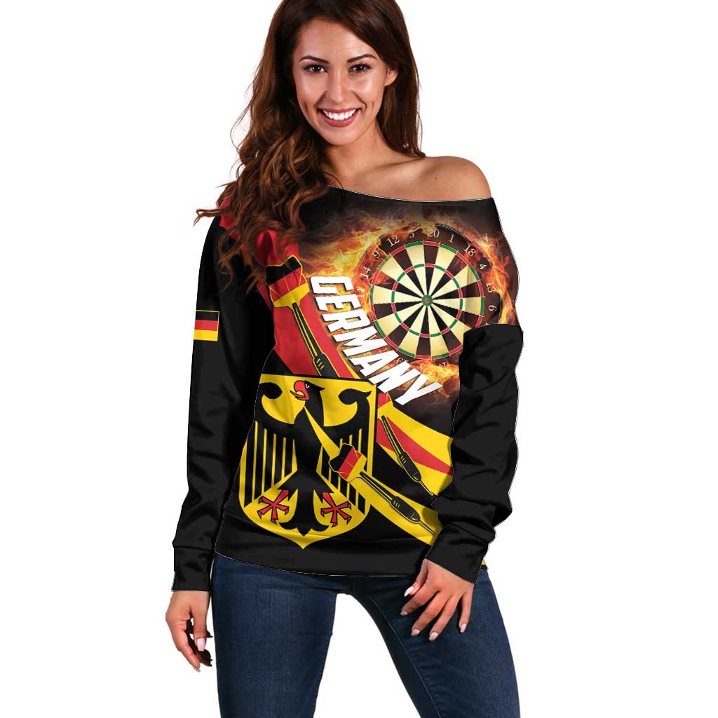 Personalised Germany Darts Off Shoulder Sweater Flaming Dartboard Style