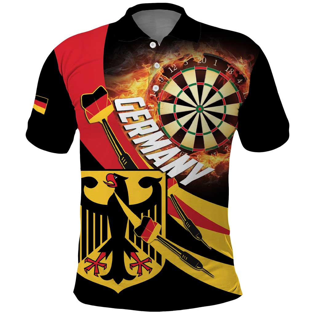 Personalised Germany Darts Polo Shirt Flaming Dartboard Style