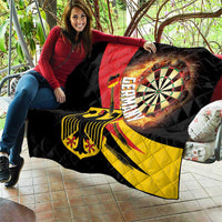 Black quilt with quilted texture, red panel, yellow base, dartboard and Germany lettering