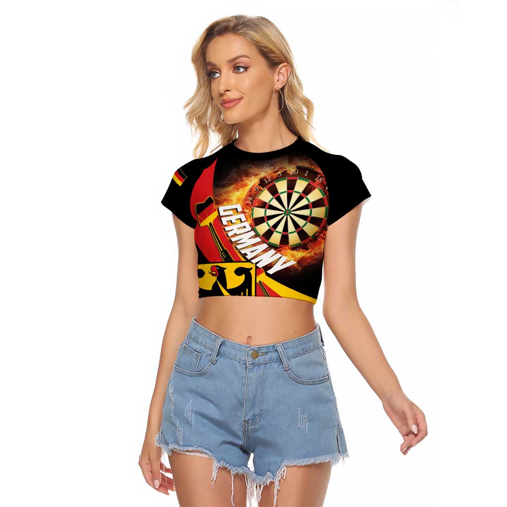 Personalised Germany Darts Raglan Cropped T Shirt Flaming Dartboard Style