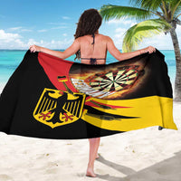 Black sarong wrap with large dartboard and Germany crest graphic, flowing design