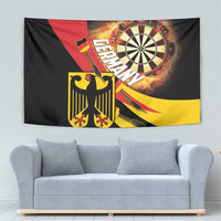 Germany darts tapestry wall hanging showing dartboard burst and shield emblem on black