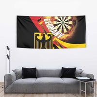 Germany darts flaming dartboard tapestry wall hanging with red, yellow, and black graphics